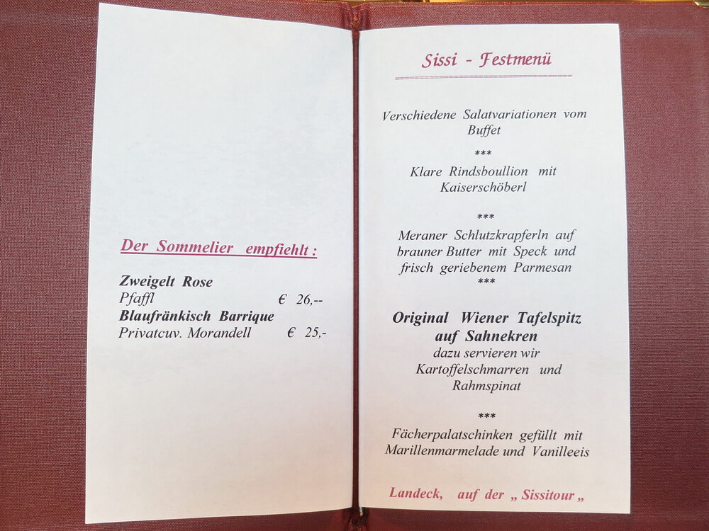 Sissi-Menü - die Speisekarte