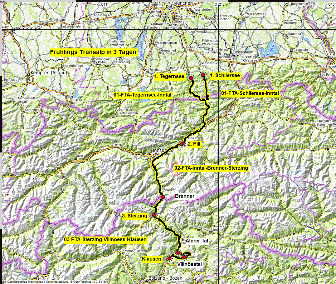 00 map Fruehlings Transalp in 3 Tagen Übersichtskarte Frühlings Transalp in 3 Tagen